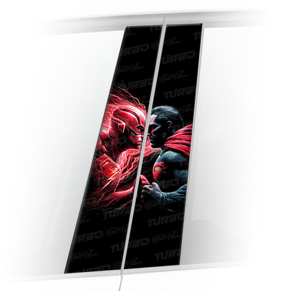 Sticker for car pillar Flash vs Superman | TurboWrapz.com