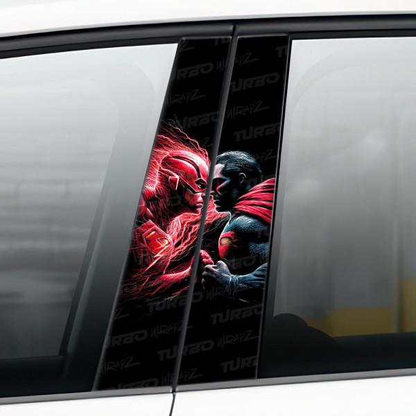 Sticker for car pillar Flash vs Superman | TurboWrapz.com