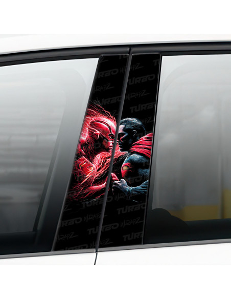 Sticker for car pillar Flash vs Superman | TurboWrapz.com