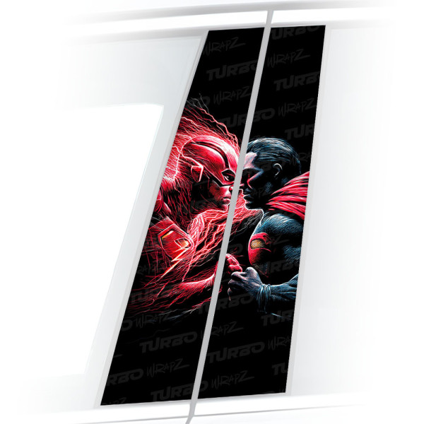 Sticker for car pillar Flash vs Superman | TurboWrapz.com