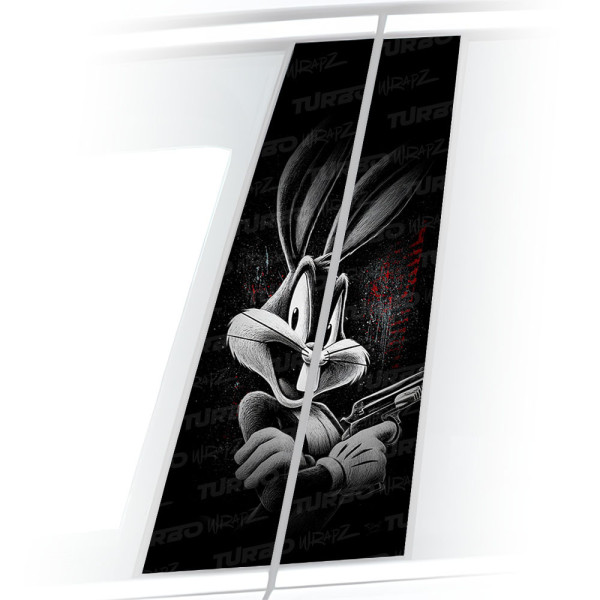 Naklejka na słupek samochodowy Królik Bugs z rewolwerem | TurboWrapz.com