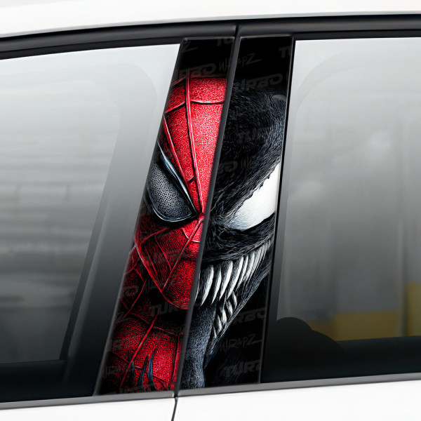 Sticker for car pillar Spiderman vs Venom | TurboWrapz.com