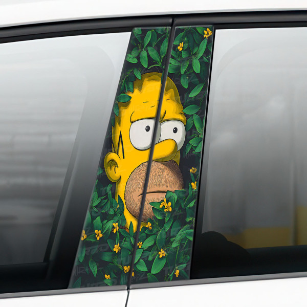 Naklejka na słupek samochodowy Homer w krzakach | TurboWrapz.com