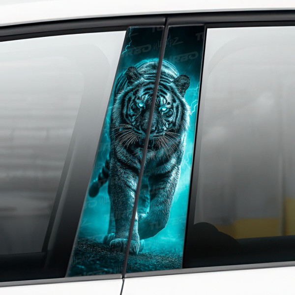 Naklejka na słupek samochodowy Tygrys w burzy 2  | TurboWrapz.com