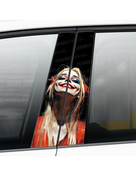 Naklejka na słupek samochodowy Szczęśliwa Harley Quinn | TurboWrapz.com