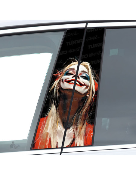 Naklejka na słupek samochodowy Szczęśliwa Harley Quinn | TurboWrapz.com