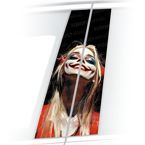 Naklejka na słupek samochodowy Szczęśliwa Harley Quinn | TurboWrapz.com