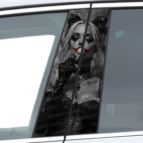 Naklejka na słupek samochodowy Czarnobiała Harley Quinn Lizak | TurboWrapz.com