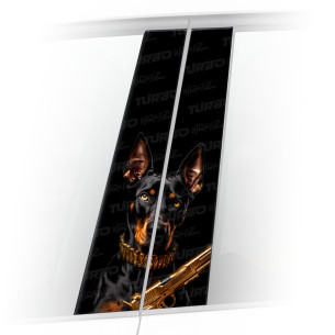 Sticker for car pillar Doberman ze złotym pistoletem | TurboWrapz.com