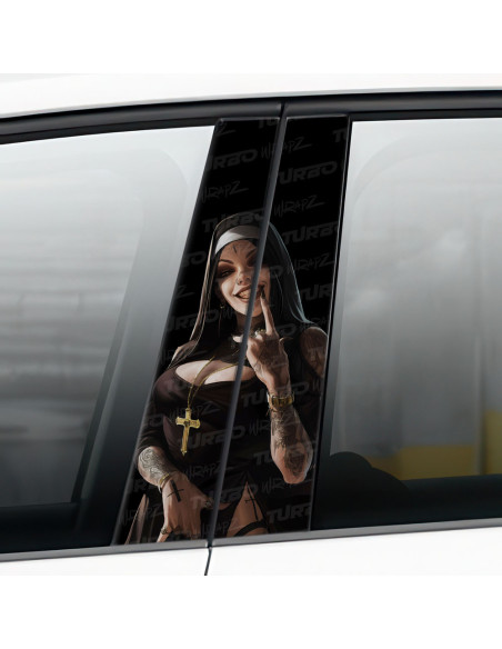 Naklejka na słupek samochodowy Bezwstydna Zakonnica | TurboWrapz.com