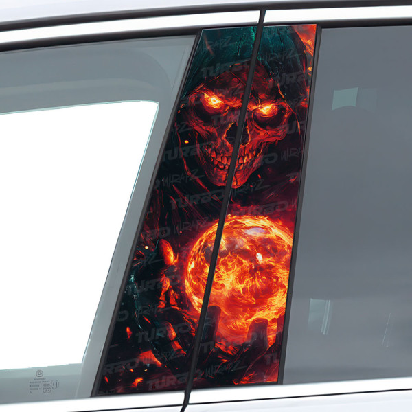 Sticker for car pillar Płonąca Czaszka | TurboWrapz.com