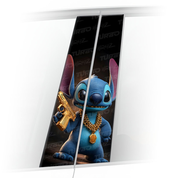 Naklejka na słupek samochodowy Stitch ze złotym Pistoletem | TurboWrapz.com