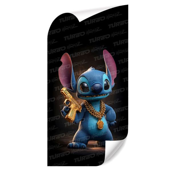 Naklejka na słupek samochodowy Stitch ze złotym Pistoletem | TurboWrapz.com