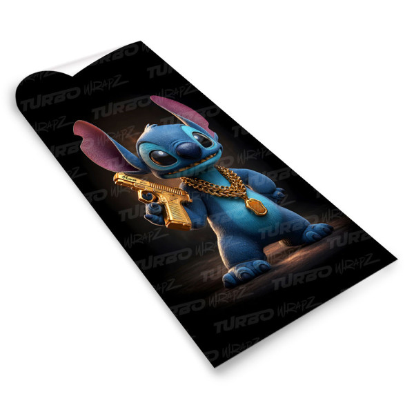Sticker for car pillar Stitch ze złotym Pistoletem | TurboWrapz.com