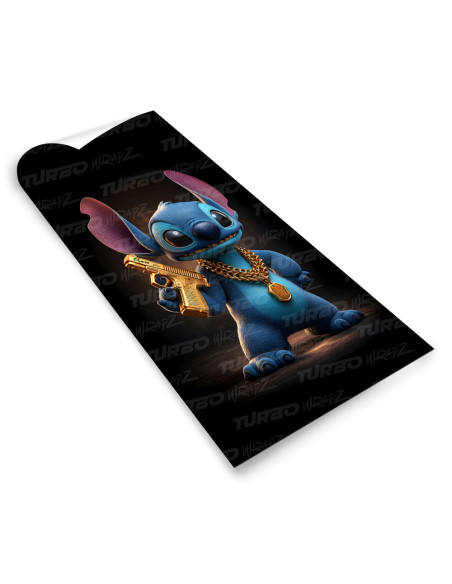 Sticker for car pillar Stitch ze złotym Pistoletem | TurboWrapz.com