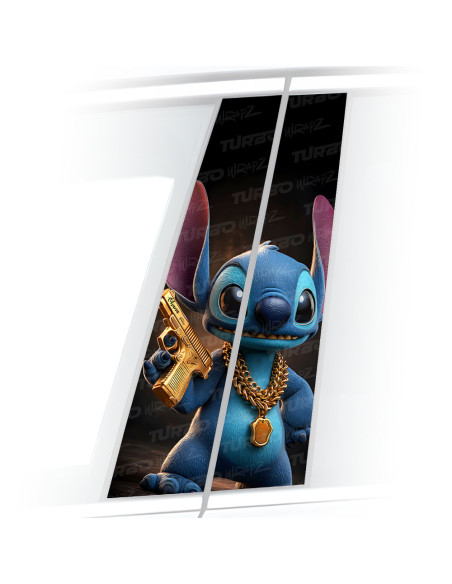 Sticker for car pillar Stitch ze złotym Pistoletem | TurboWrapz.com