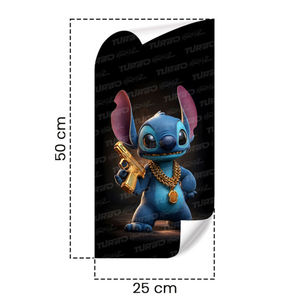 Sticker for car pillar Stitch ze złotym Pistoletem | TurboWrapz.com