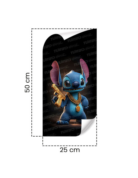 Naklejka na słupek samochodowy Stitch ze złotym Pistoletem | TurboWrapz.com