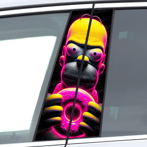 Naklejka na słupek samochodowy Homer z różowym pączkiem | TurboWrapz.com