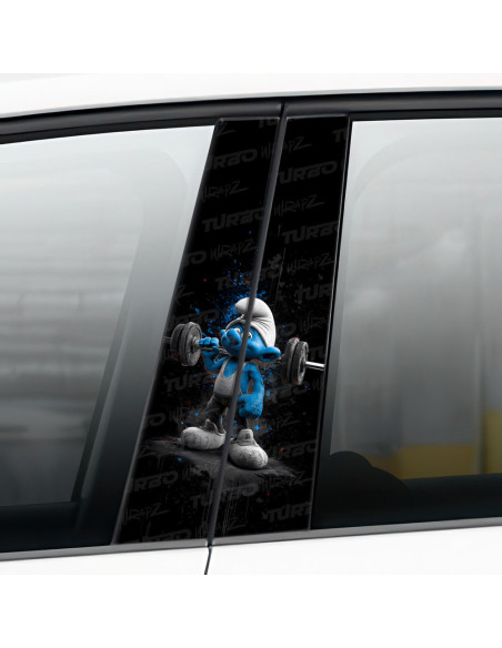 Naklejka na słupek samochodowy Smerf Osiłek | TurboWrapz.com