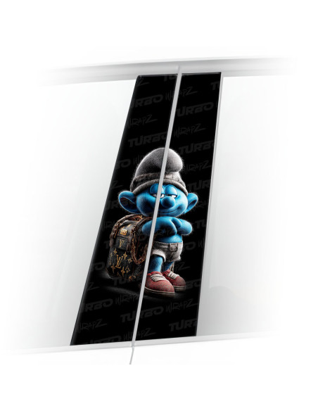 Naklejka na słupek samochodowy Smerf z torbą LV | TurboWrapz.com